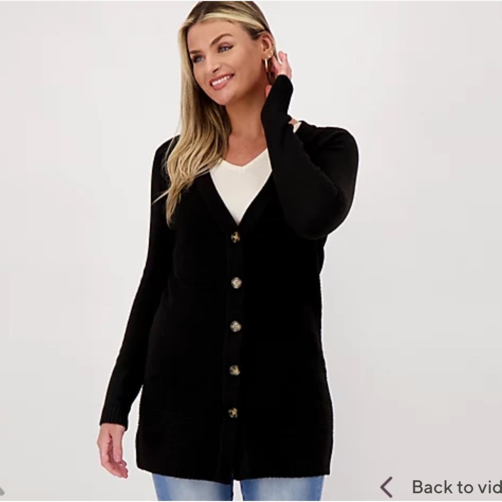 ALL WORTHY Hunter McGrady Button Front Cardigan in Black Size Small